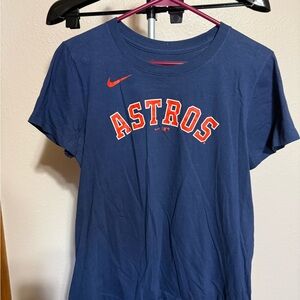 Nike Blue and Orange Astros Women's Short Sleeve Tee